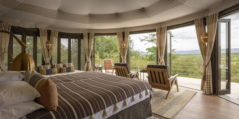 Luxury room interior with panoramic views