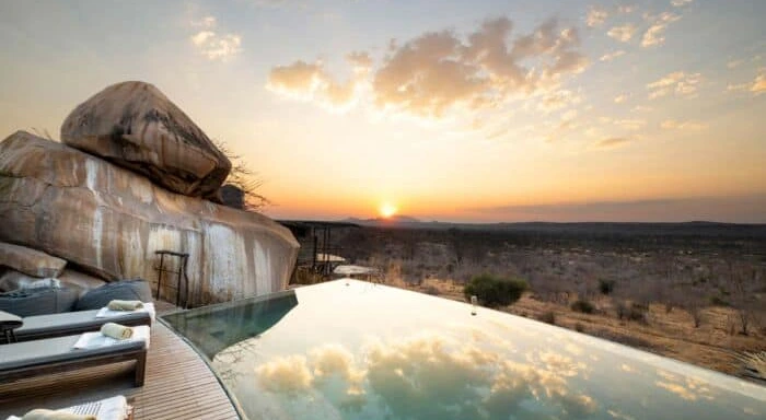 Private deck and plunge pool with wilderness views