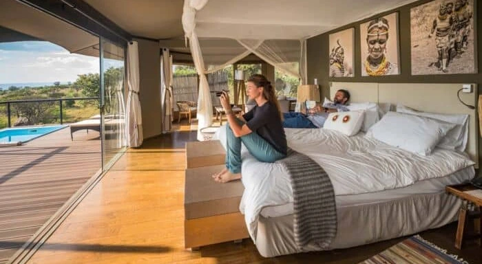 Premium lodge suite with panoramic savannah views