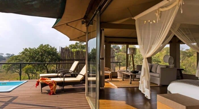 Premium lodge suite with panoramic savannah views