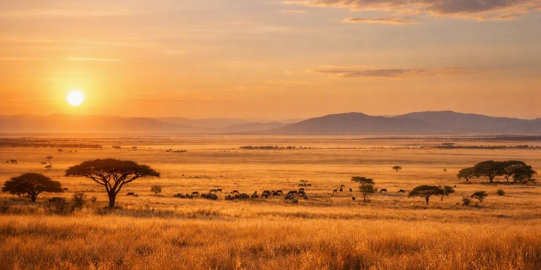 Golden Serengeti landscape