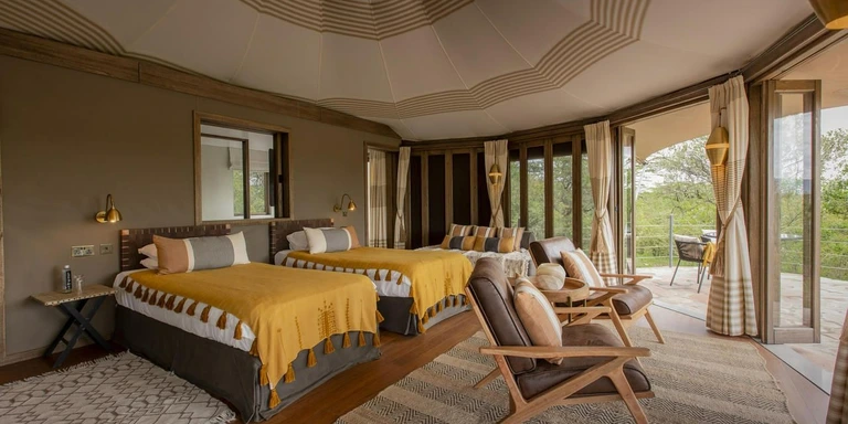 Luxury room interior with panoramic views